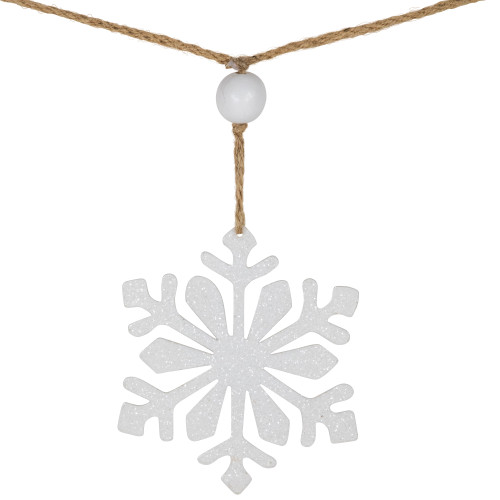 4.75" Snowflake and Frosted Pine Christmas Garland with Wooden Beads - Unlit