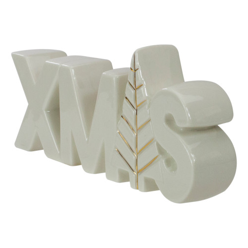 Lettered "XMAS" Tree Ceramic Christmas Sign - 8" - White and Gold