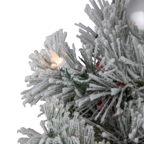 4�� Pre-Lit Potted Snowy Bristle Pine Flocked Artificial Christmas Tree, Clear Lights