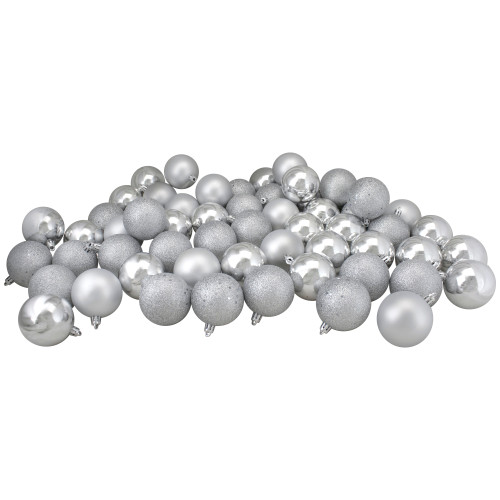 60ct Shatterproof Silver 4-Finish Christmas Ball Ornaments 2.5" (60mm)