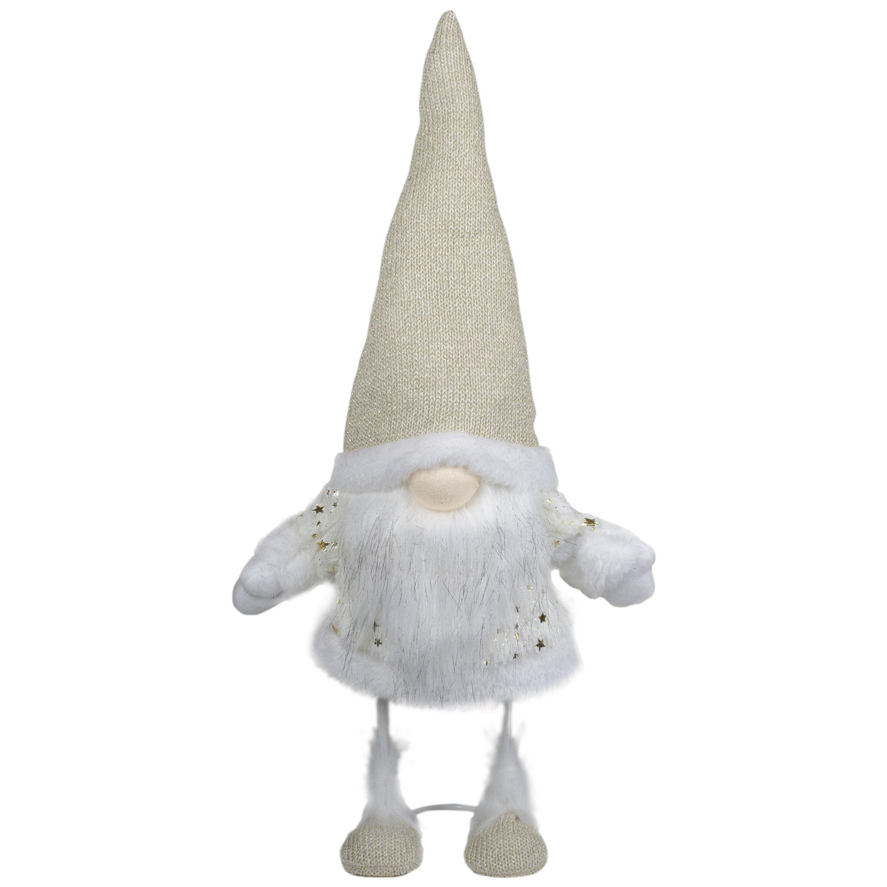 Gnome with Stars and Faux Fur Sweater Christmas Decoration - 17" - White and Cream