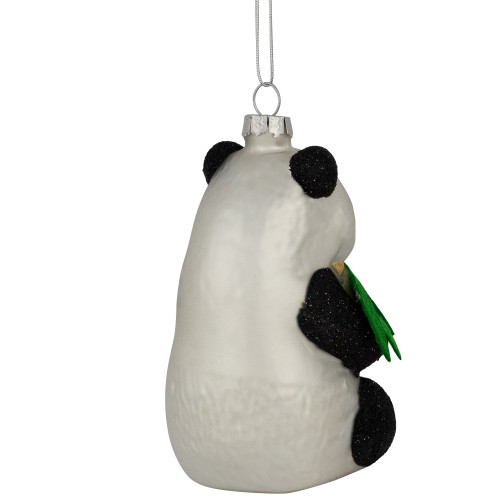 4" Black and White Glittered Panda Glass Christmas Hanging Ornament
