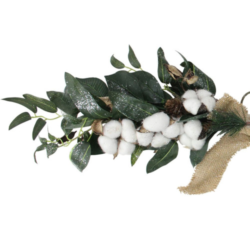 25" White Cotton and Pine Cone Christmas Foliage Swag - Unlit