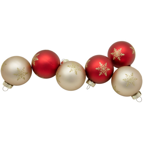 6ct Red and Gold Snowflake Glass Ball Christmas Ornaments 2.5"
