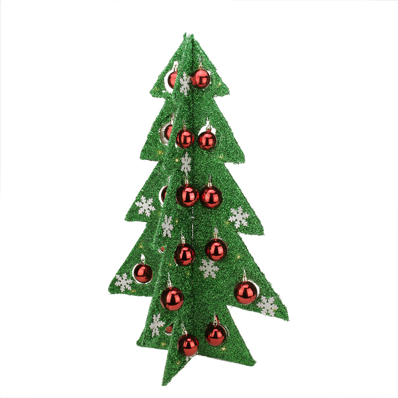LED Lighted Christmas Tree with Ornaments Decoration - 28" - Green and Red