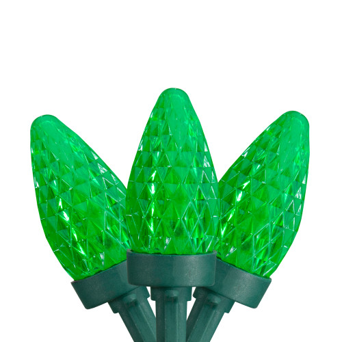 50 Count Green LED C7 Faceted Christmas Lights, 20.25 ft Green Wire