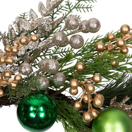 Ornaments and Berries Glittered Artificial Christmas Wreath - 24" - Unlit