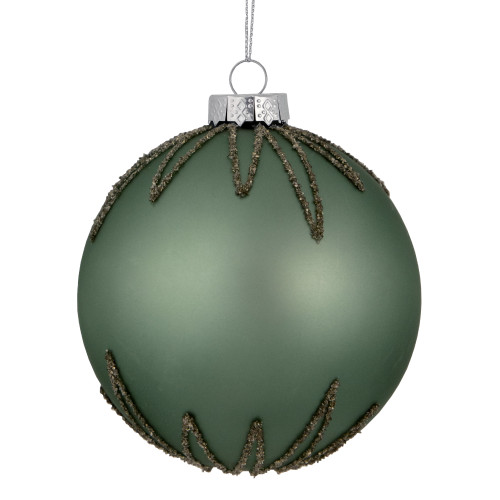 4" Matte Green Starburst Design Glass Ball Christmas Ornament