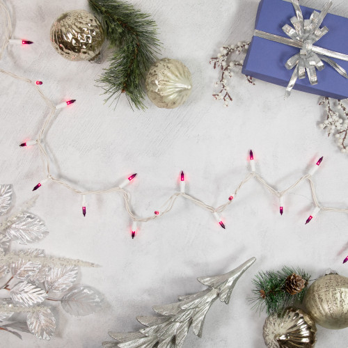 50-Count Purple Mini Christmas Light Set, 10ft White Wire