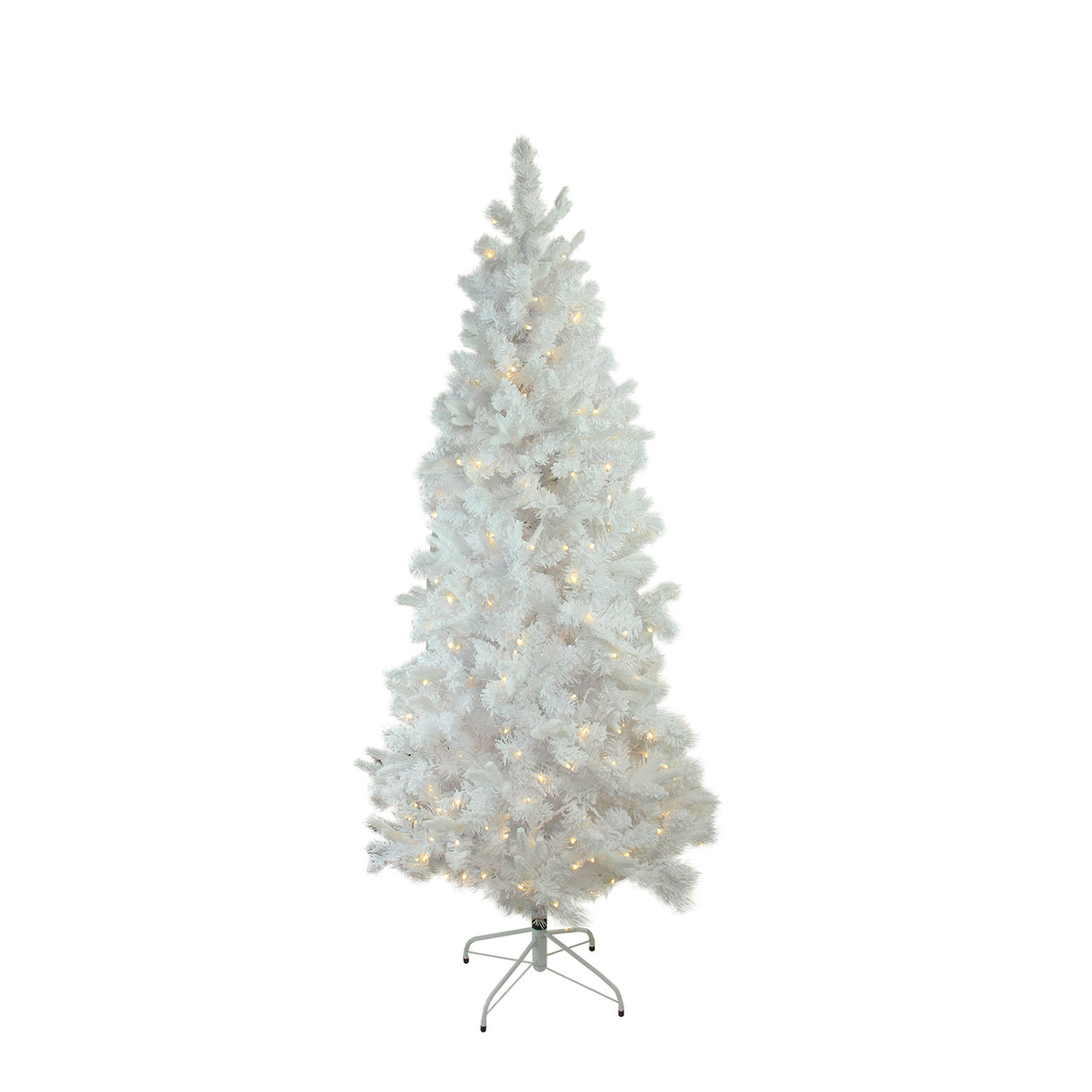 Pre-Lit Slim Flocked Pine Artificial Christmas Tree - 9' - Warm White LED Lights