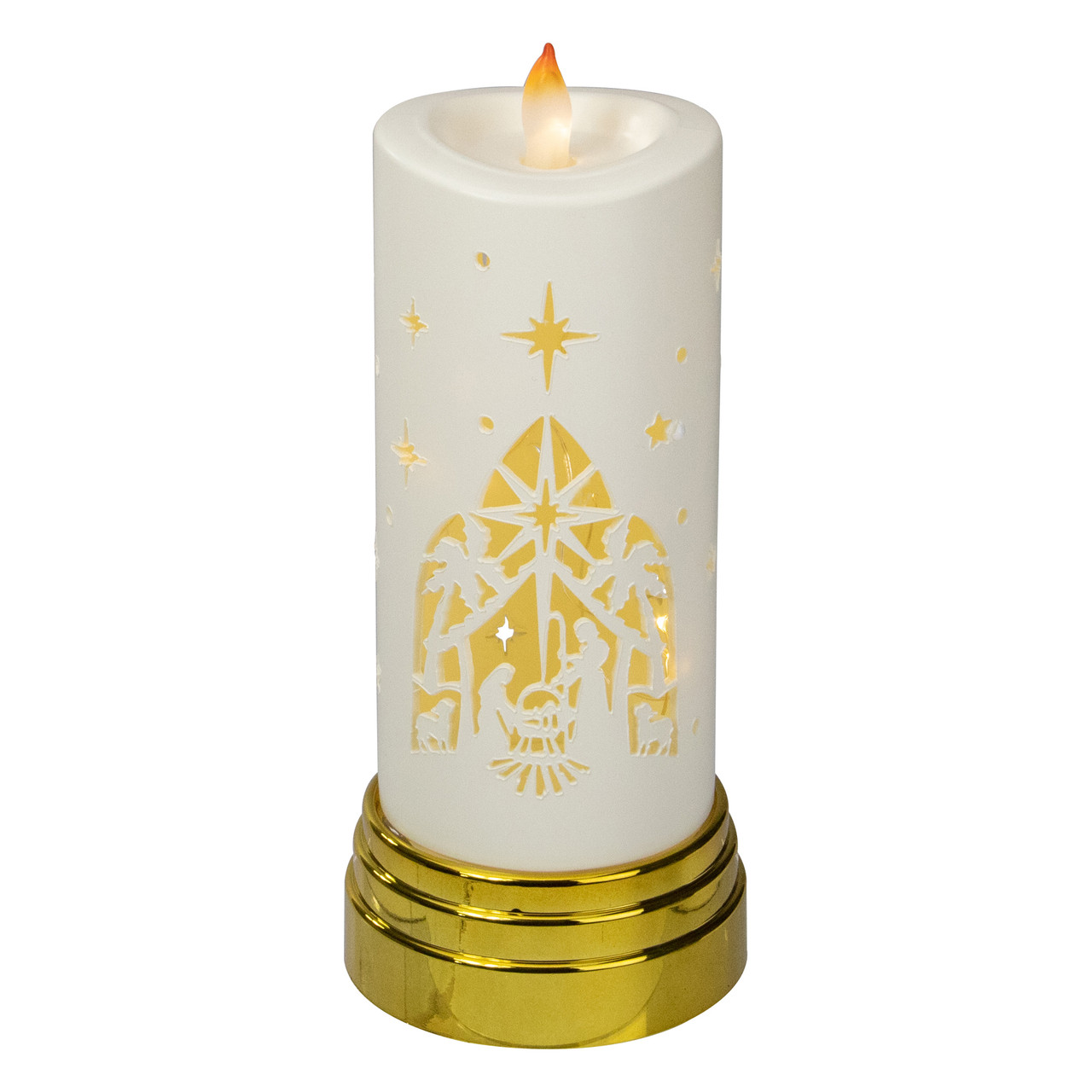 9" Gold and White Nativity Scene Flameless Candle