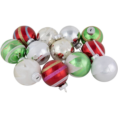 12ct Multi Color Vintage Design Glass Ball Christmas Ornaments 2.25" (55mm)