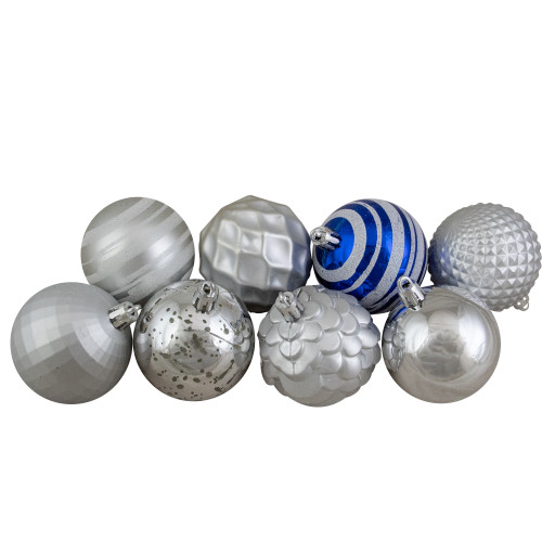 75ct Blue and Silver Shatterproof 3-Finish Christmas Ball Ornaments