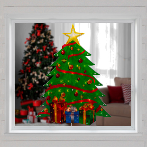22.5" Lighted Christmas Tree with Presents Window Silhouette