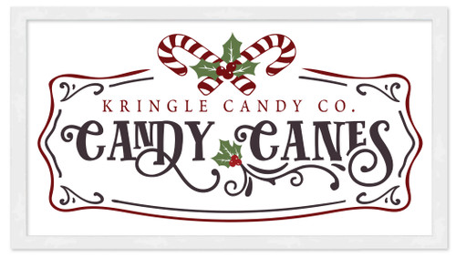 Kringle Candy Co Candy Canes 11.5" x 21.5" Framed Christmas Wall Decor Art Print Sign Poster in a Natural Wooden Frame with UV Acrylic and Hangers