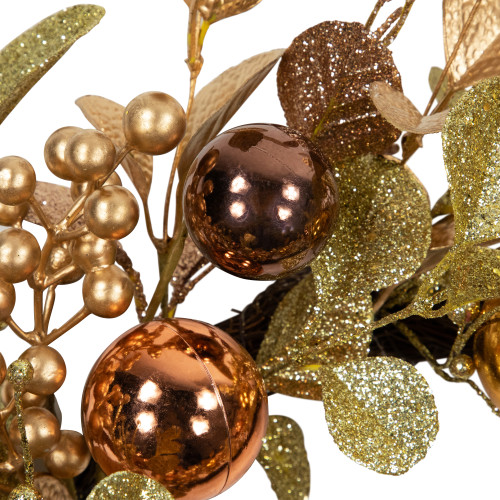 Ball Ornament Glittered Artificial Christmas Wreath - 24" - Gold and Copper Tone