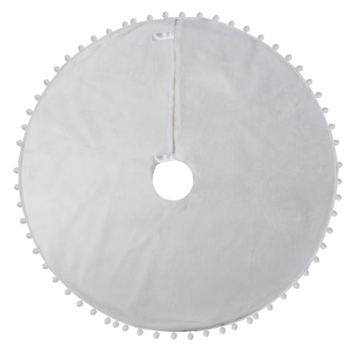 Christmas Tree Skirt with a Pom Pom Border - 48" - White