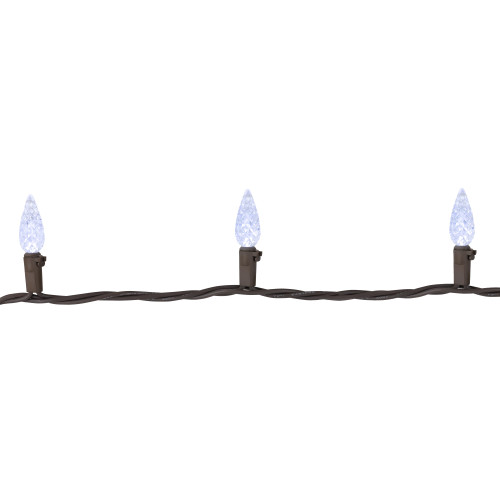 70-Count Pure White LED Faceted C6 Christmas String Lights, 23ft Brown Wire