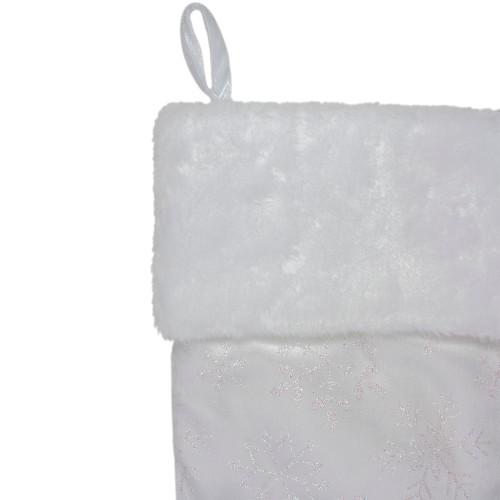 20.5" White Iridescent Glittered Snowflake Christmas Stocking