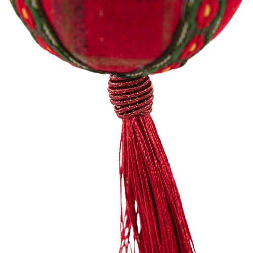 Jingle Bells and Tassels Christmas Ball Ornaments - 2.75" - Set of 4 - Green and Red