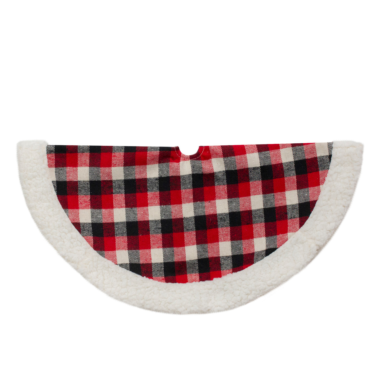 Plaid Mini Christmas Tree Skirt with High Pile Fleece Trim - 20"