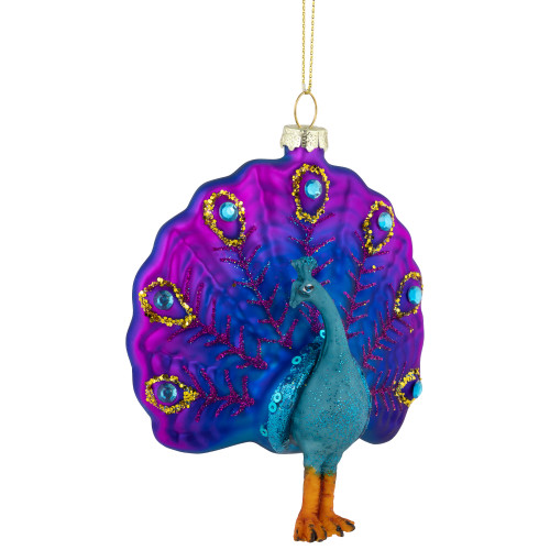 4.75" Purple and Pink Peacock Glass Christmas Ornament