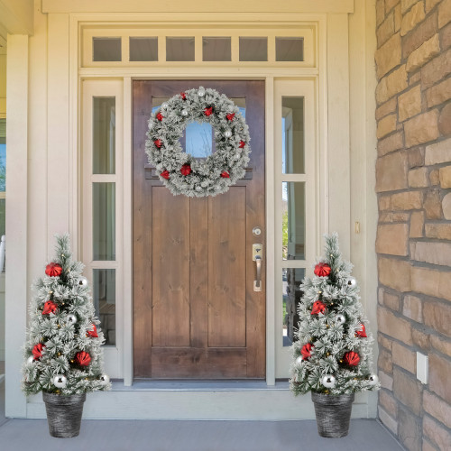 3' Pre-Lit Potted Snowy Bristle Pine Artificial Christmas Tree, Warm White LED Lights