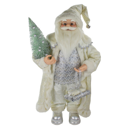2' Standing Santa Christmas Figure Carrying a Green Pine Tree