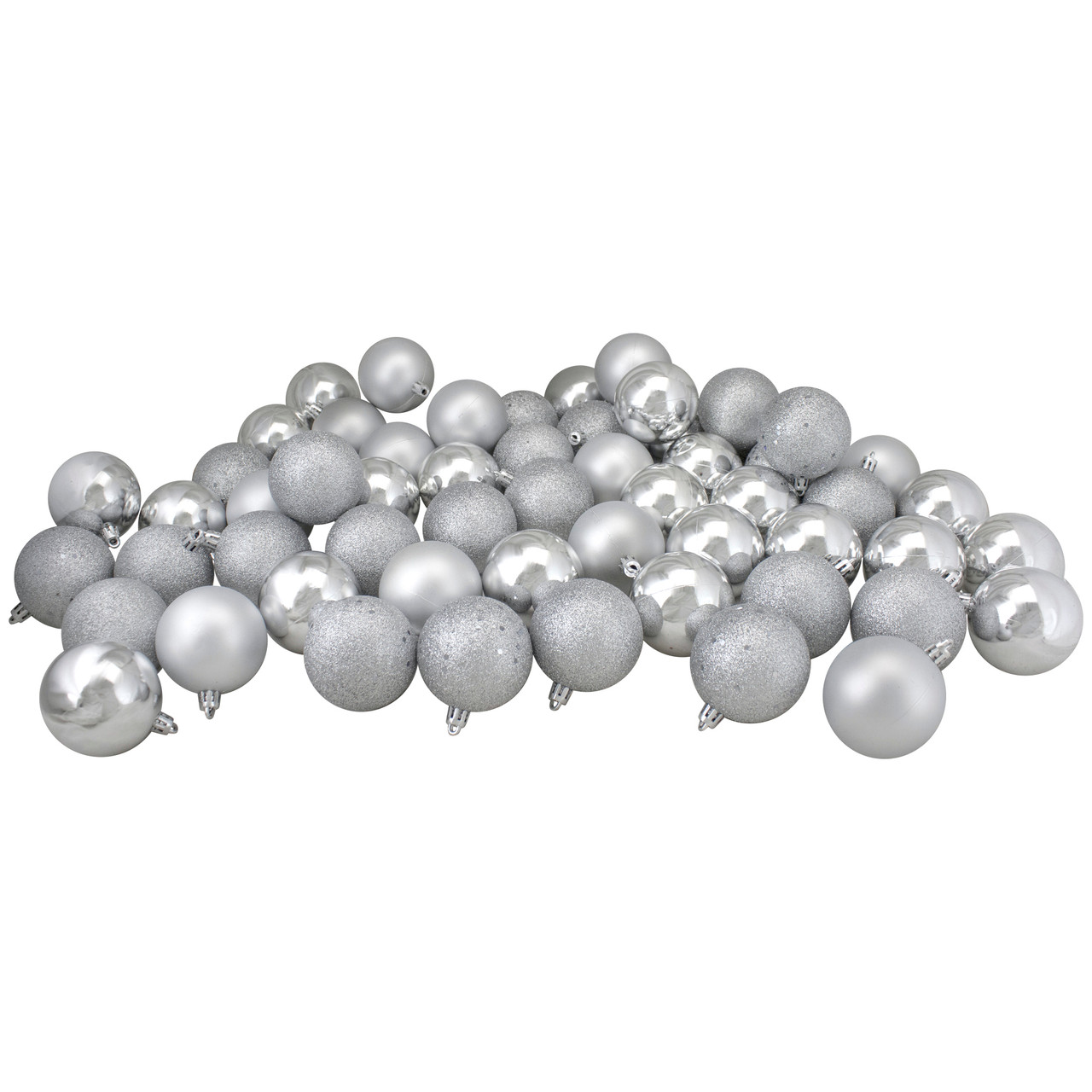 60ct Shatterproof Silver 4-Finish Christmas Ball Ornaments 2.5" (60mm)