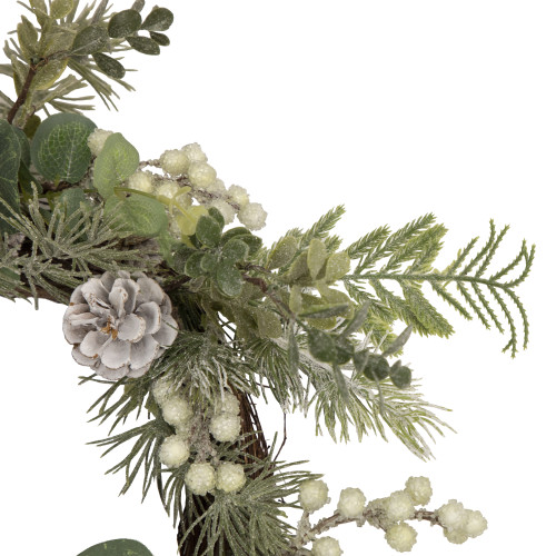 White Berry, Eucalyptus and Pinecone Christmas Wreath, 20-Inch, Unlit