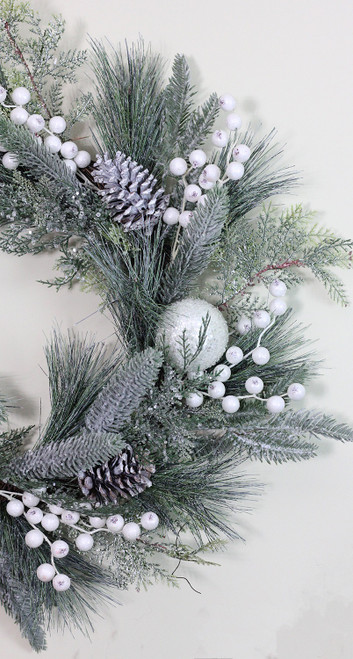 Frosted Mixed Pine and Pine Cone Artificial Christmas Wreath, 24-inch, Unlit