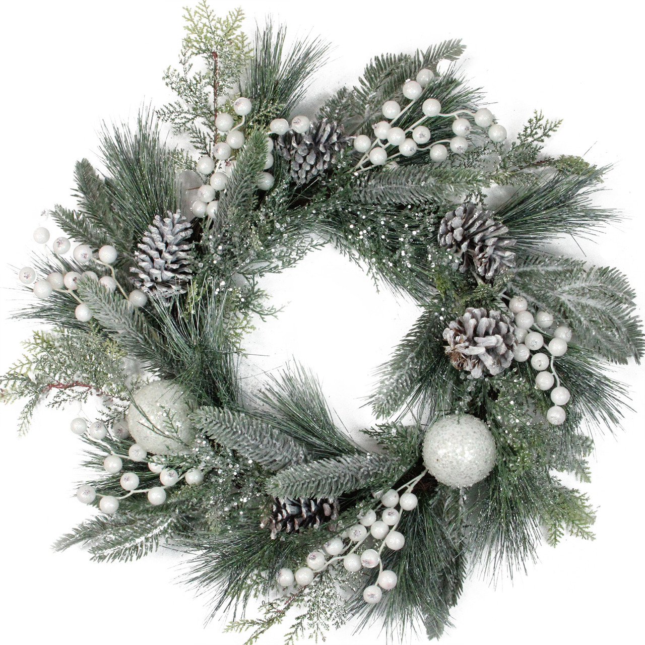 Frosted Mixed Pine and Pine Cone Artificial Christmas Wreath, 24-inch, Unlit