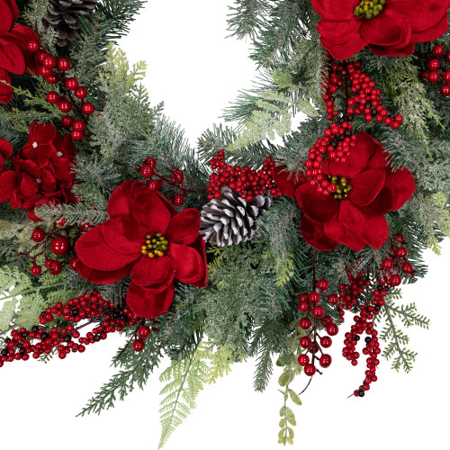 Real Touch? Poinsettia and Pinecone Artificial Christmas Wreath - 38" - Unlit