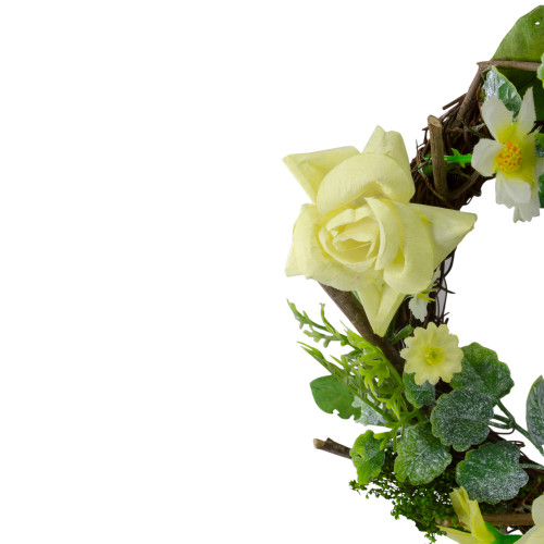 Mini Rose and Foliage Spring Wreath, Yellow 7"