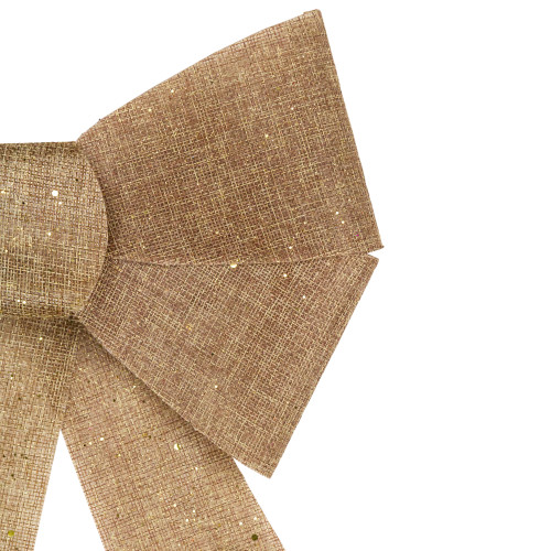 16" LED Lighted Gold Glitter Burlap Bow Christmas Decoration with Color Changing Lights