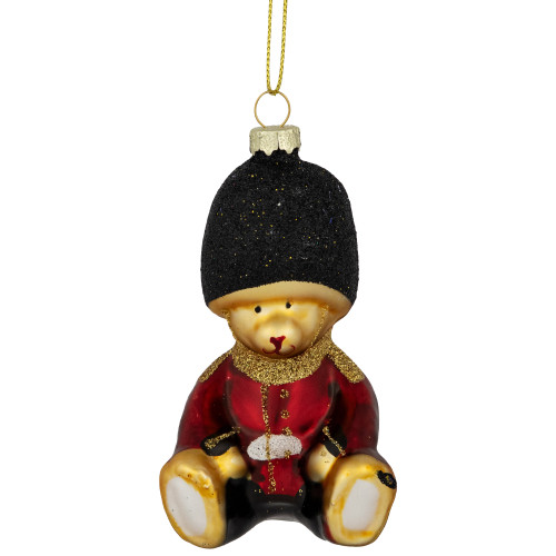 4" Teddy Bear Soldier Glass Christmas Hanging Ornament
