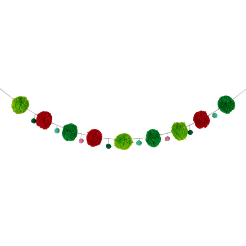 Pom Pom Christmas Garland - 4' x 2" - Green and Red - Unlit