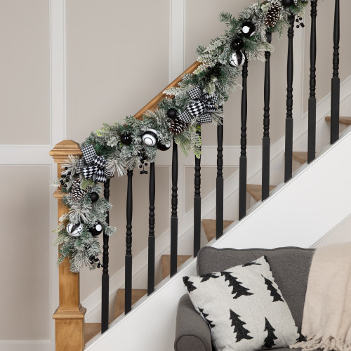 Flocked Pine with Harlequin Ornaments and Bows Artificial Christmas Garland - 6' x 8" - Unlit