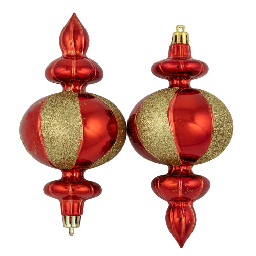 8ct Red and Gold Shatterproof Finial Christmas Ornaments, 6"