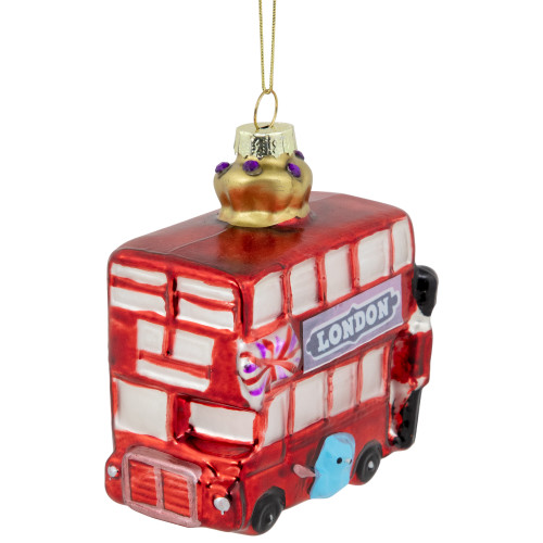 3.5" Double-Decker Bus Glass Christmas Ornament