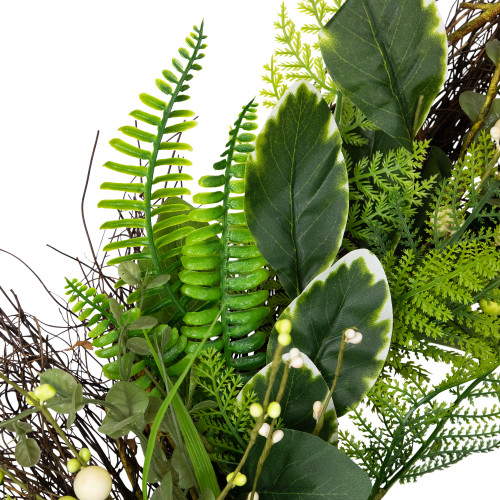Green and Brown Foliage Artificial Spring Wreath with Nest - 24" - Unlit