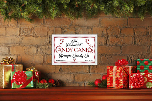 Old Fashioned Candy Canes Kringle Candy Co 13.5" x 19.5" Framed Christmas Wall Decor  Sign Poster in a Natural Wooden Frame with UV Acrylic