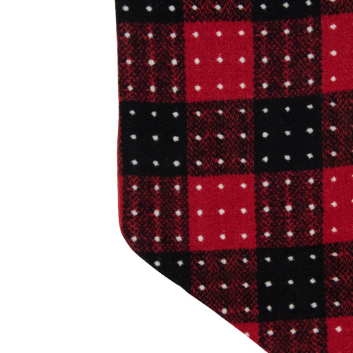 21.5" Red and Black Plaid with Dots and Faux Fur Cuff Christmas Stocking
