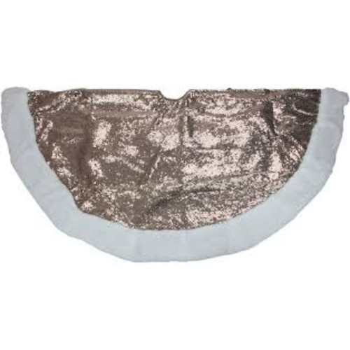 47" Brown and White Paillette Sequins Round Christmas Tree Skirt