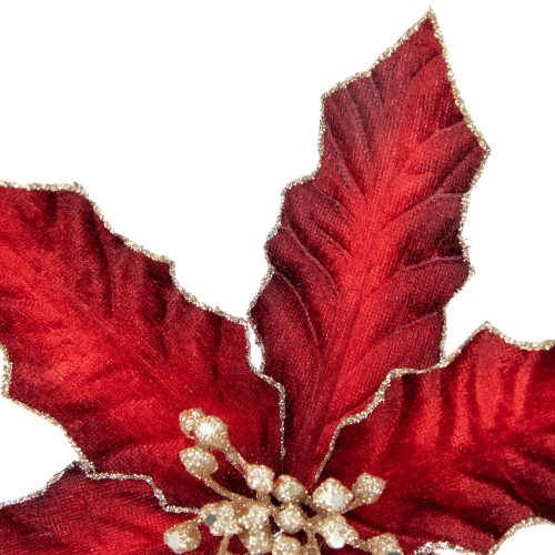 8" Glittered Burgundy Velvet Poinsettia Floral Christmas Pick Spray
