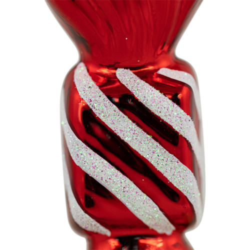 Set of 2 Shiny Red and White Glittered Candy Christmas Glass Ornaments 4"