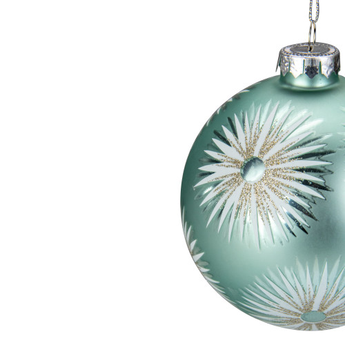 4" Glittered Mint Green Starburst Glass Christmas Ball Ornament