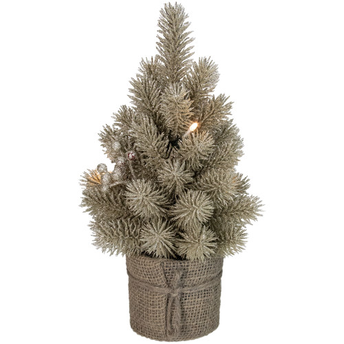 LED Potted Metallic Glitter Artificial Christmas Tree - 10.25" - Clear Lights