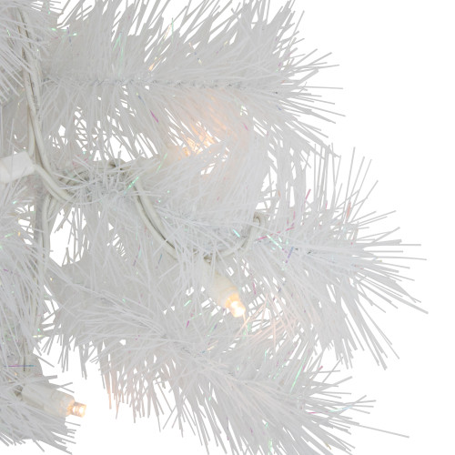 Pre-Lit White Alaskan Pine Artificial Christmas Wreath, 24-Inch, Warm White LED Lights