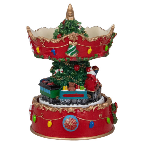 Santa on Train Musical Christmas Carousel - 6" - Red and Gold